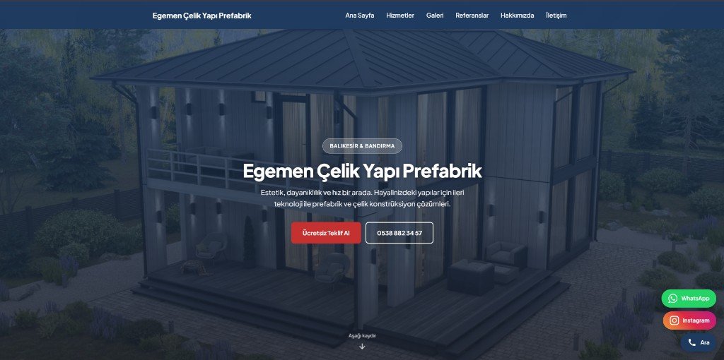 Egemen Çelik Yapı web sitesi önizleme