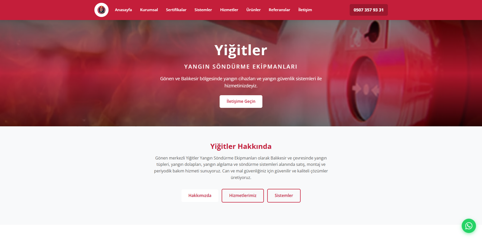 Yiğitler Yangın Sistemleri web sitesi önizleme