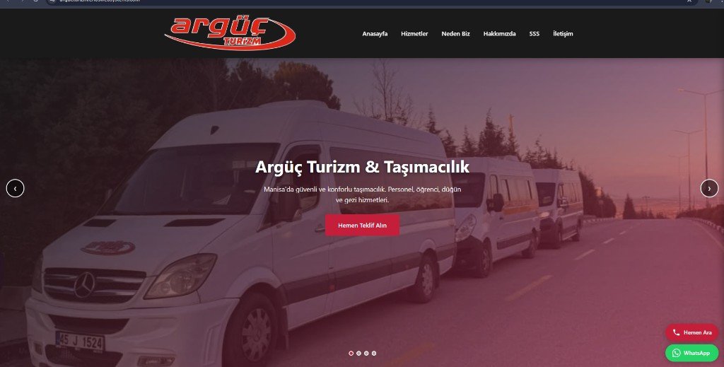 Arguç Turizm Taşımacılık web sitesi önizleme