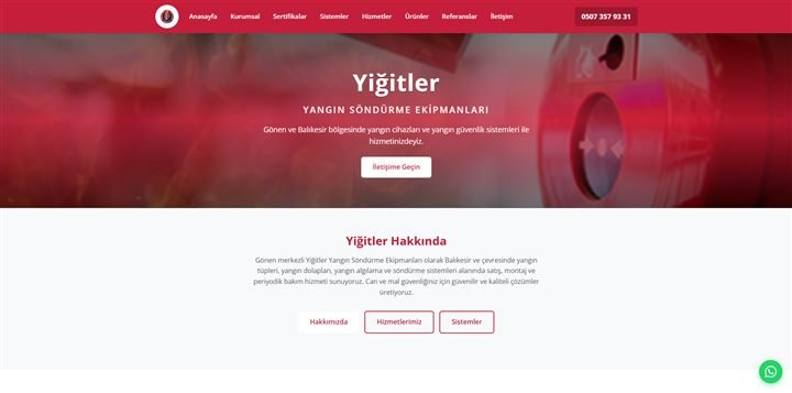 Yiğitler Yangın Sistemleri web sitesi önizleme
